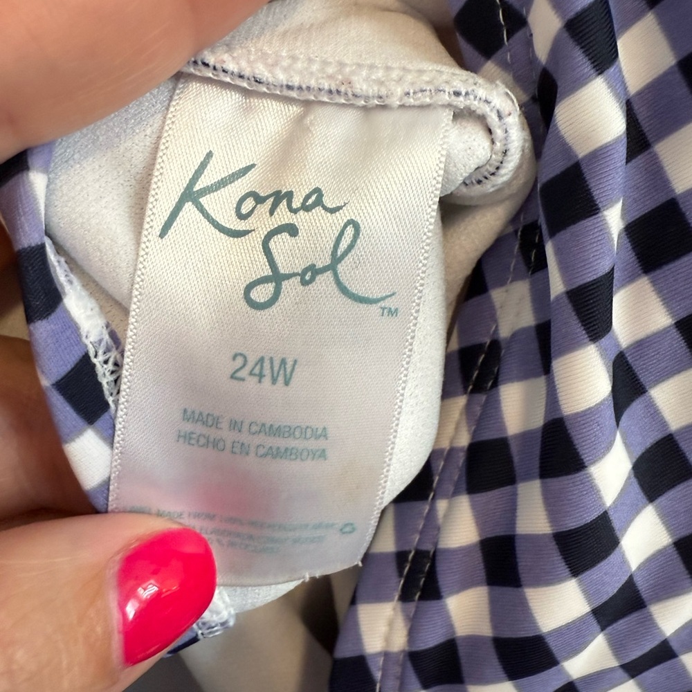 Kona Sol Blue and White Checkered Swimsuit - Picture 4 of 4